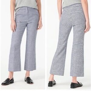 Gingham J. Crew 10 Navy White Checkered Kick Flare Ankle Linen Blend Preppy